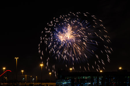 Color fireworks on black sky background