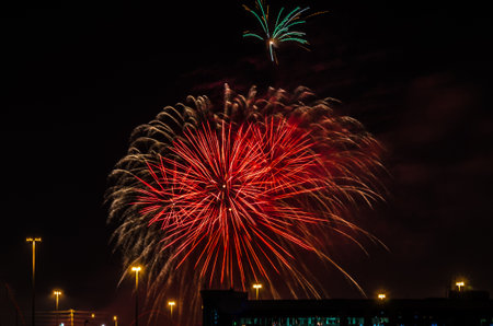 Color fireworks on black sky background