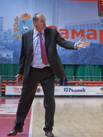 SAMARA, RUSSIA - OCTOBER 20: Stevan Karadzhich on the game between BC Krasnye Krylia and  BC Yenisey October 20, 2010 in Samara, Russia.のeditorial素材