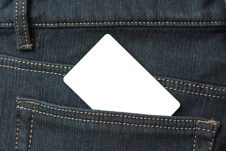 Blank card in the back pocket of jeans close-upの写真素材