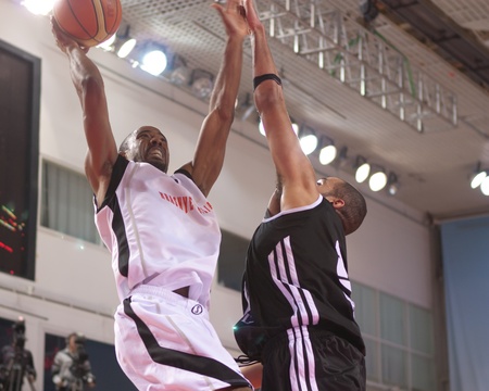 SAMARA, RUSSIA - DECEMBER 23: Aaron Marquez Miles of BC Krasnye Krylia in the fight for the ball...