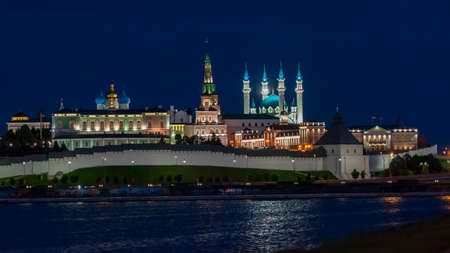 Kazan, Russia - June 2020, State historical, architectural and art Museum-reserve Kazan Kremlin view at nighのeditorial素材