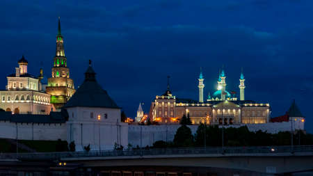 Kazan, Russia - June 2020, State historical, architectural and art Museum-reserve Kazan Kremlin view at nighのeditorial素材