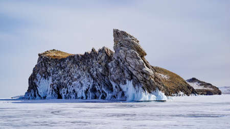 Olkhon island covered with an ice crust of spray, lake Baikal, Russia.. High quality photo