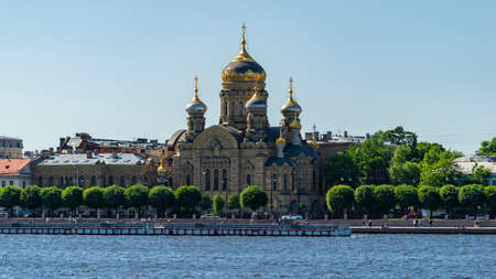 Saint Petersburg, Russia-June,2020: Church of the assumption of the blessed virgin Mary on Lieutenant Schmidt embankmentのeditorial素材
