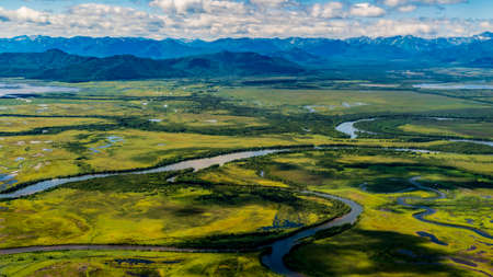 Kamchatka. green landscape Avacha river aerial photographyの写真素材