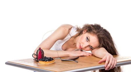 Charming woman in a restaurant, isolatedの写真素材