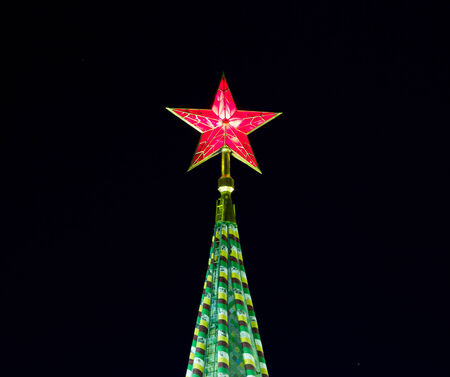Red star of Moscow Kremlin, Russia, night timeの写真素材