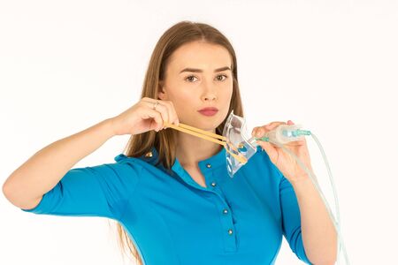 Air hostess in blue uniform.の写真素材