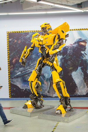 SEP 25, 2016, MOSCOW, RUSSIA: Bumblebee Robot Model to promote TRANSFORMERS The Ride at Universal...