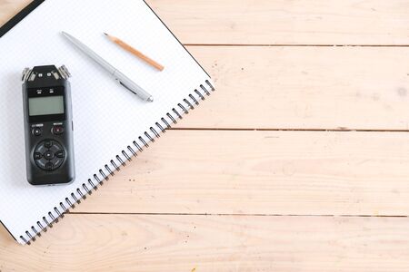 Black Professional Voice Recorder on the tableの写真素材