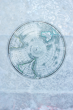 FEB 02, 2017 MOSCOW, RUSSIA: Antarctic map on ice on entrance to Sokolniki sity park. Sokolniki is one of biggest urban park in Moscow.のeditorial素材