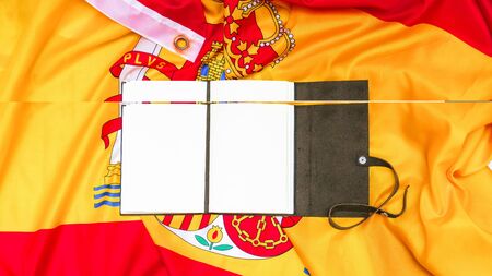 Leather paper note on Spain Flagの写真素材