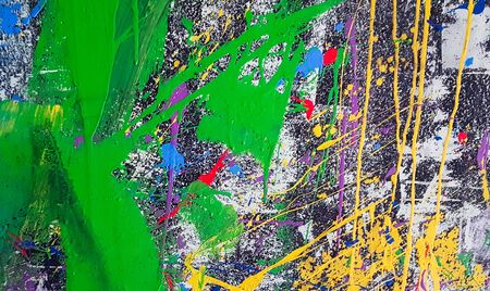 Original oil painting on wall. Abstract art background. Brushstrokes of paint. Modern art. Contemporary art. Colorful texture. thick paint surfaceの写真素材