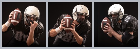 Close up portrait of American Football Player in black uniformの写真素材