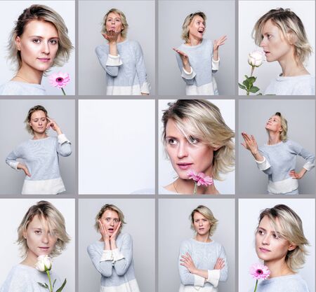 Emotional intelligence. Human face expression collageの写真素材