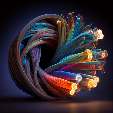 Fiber optics lights abstract background. Ai generative image.
