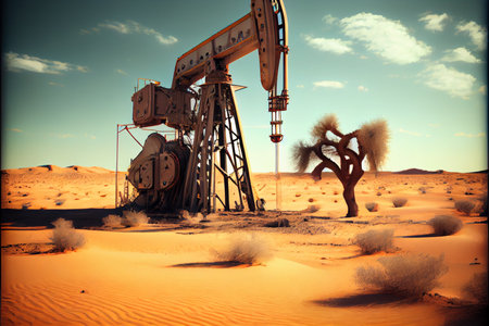 The oil pump in sand desert, industrial equipment. Ai generativeの写真素材