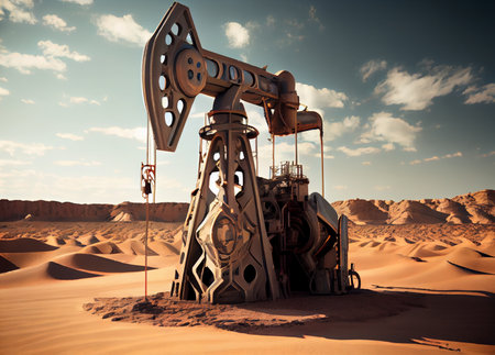 The oil pump in sand desert, industrial equipment. Ai generativeの写真素材