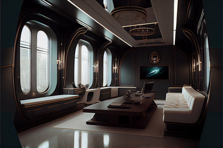 Luxury yacht meeteng room interior. Ai generativeの写真素材