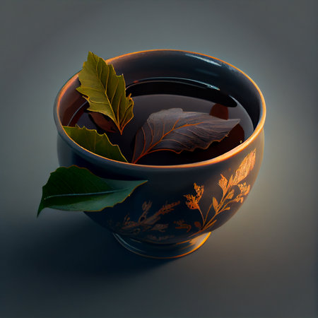 Tea concept, cup of tea with green tea leaves. Ai generativeの写真素材