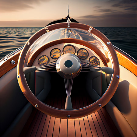 Steering wheel on luxury yacht. Ai generativeの写真素材