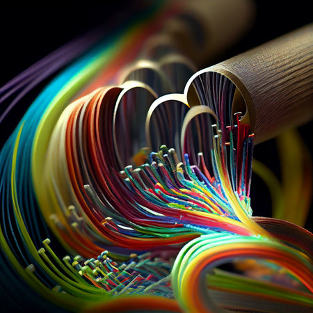 Fiber optics lights abstract background. Ai generative image.