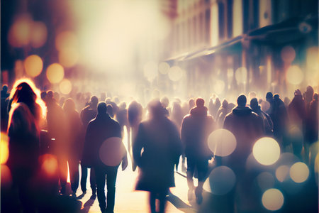 Unrecognizable People Walking by the street early morning. Ai generativeの写真素材