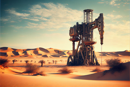 The oil pump in sand desert, industrial equipment. Ai generativeの写真素材