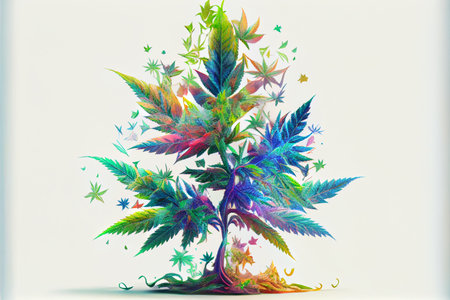 Marijuana plant fantasy flower collage. Ai generativeの写真素材