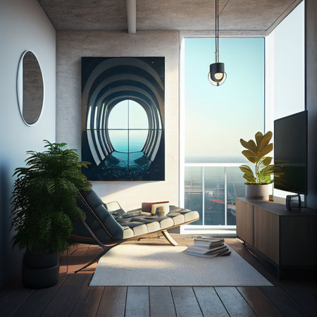 Empty loft style room with concrete floor and city view, ai generative.の写真素材