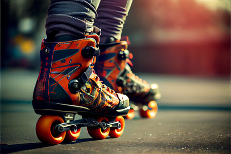 Man legs on roller skates at summer. Inline skates sport conceptual image. Ai generativeの写真素材