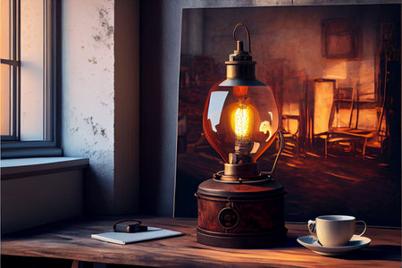 Loft style light bulbs lamp in loft interior. Warm light in cozy room. Ai generative
