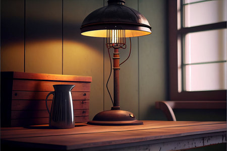 Vintage edison desk lamp in loft interior, ai generative
