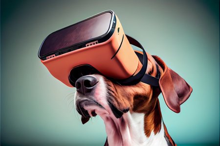 Cute dog wearing virtual reality glasses. Futuristic, ai generative