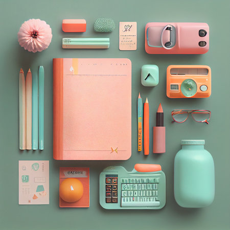 Back to school concept. Backpack with school supplies, pens, pencils, notebook on pastel background....