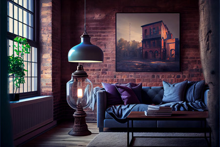 Luxury living room in house with modern interior design, velvet sofa, coffee table, lamp, carpet and elegant accessories. Template. Ai generativeの写真素材