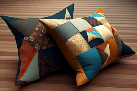 pillow made of patchwork fabric. Ai generative