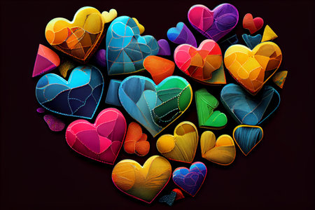 Heart pillow made of patchwork fabric. Gift background concept. Ai generative