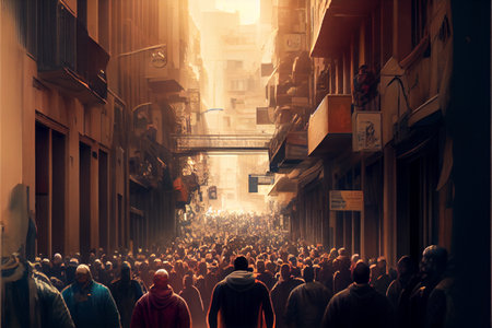 Unrecognizable People Walking by the street early morning. Ai generativeの写真素材