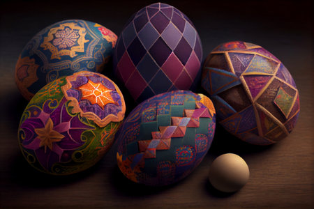Colorful handmade Easter eggs made by pachwork style. Ai generative