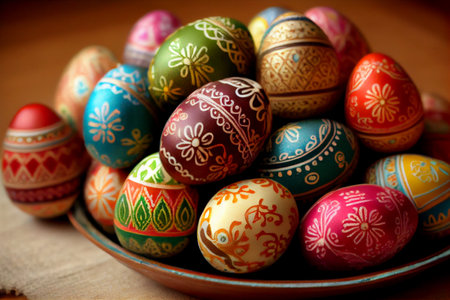 Colorful handmade Easter eggs set. Hobby. Ai generative