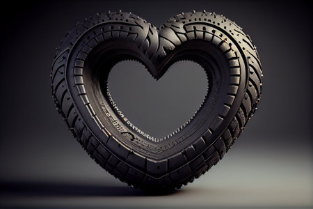Car tire curved in the shape of heart. Isolated on white background. Fan gift concept. Ai generativeの写真素材