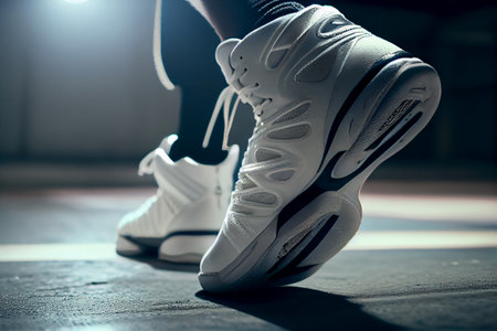 High-top classic white leather basketball shoe sneaker. Professional uniform for playing on the...