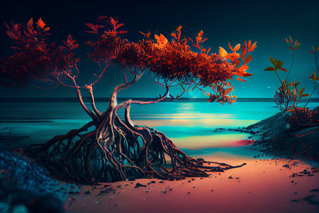 Mangrove and crystal clear water. The birth of a large forest in an empty place, the concept of life...