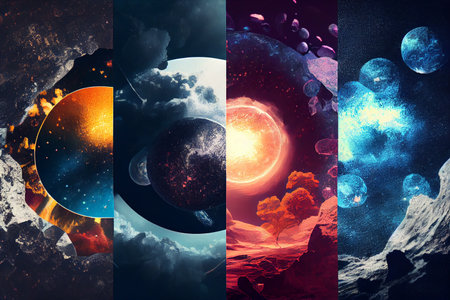Endless universe with stars and galaxies in outer space. Collage ai generativeの写真素材