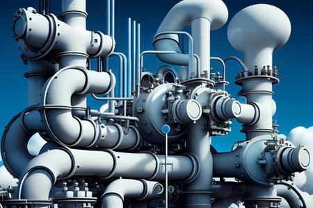 Oil and gas processing plant with pipe line valves. Ai generative