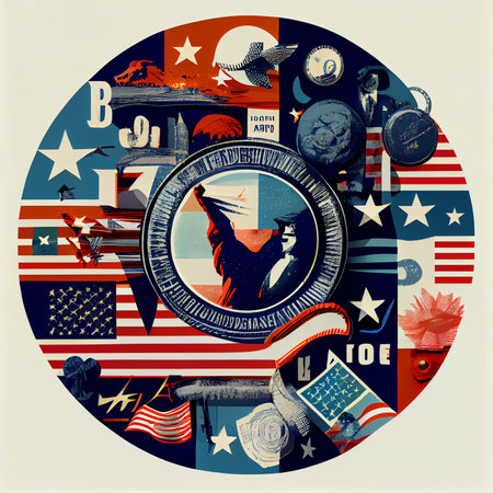 USA Independence Day banner background. Abstract icons dedicated to the USA with the main symbols of the state. Ai generativeの写真素材