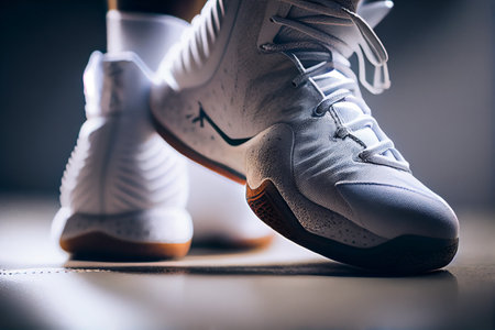 High-top classic white leather basketball shoe sneaker. Professional uniform for playing on the playground. Ai generative.の写真素材