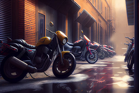Motorbike on parking in city. Color vintage custom motorcycle. Ai generativeの写真素材